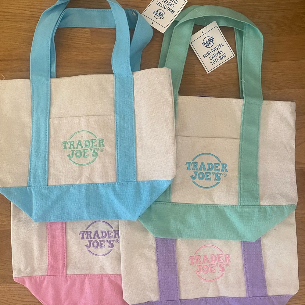 Trader Joe’s Mini Canvas Tote Bag Set - Blue, Green, Pink, Purple